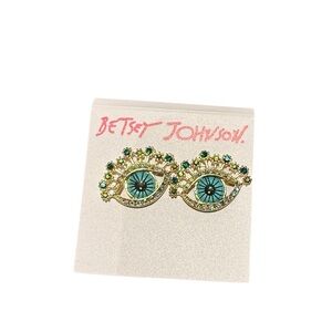 Betsey Johnson Evil Eye Stud Earrings Crystal Rhinestone Glam Statement Jewelry